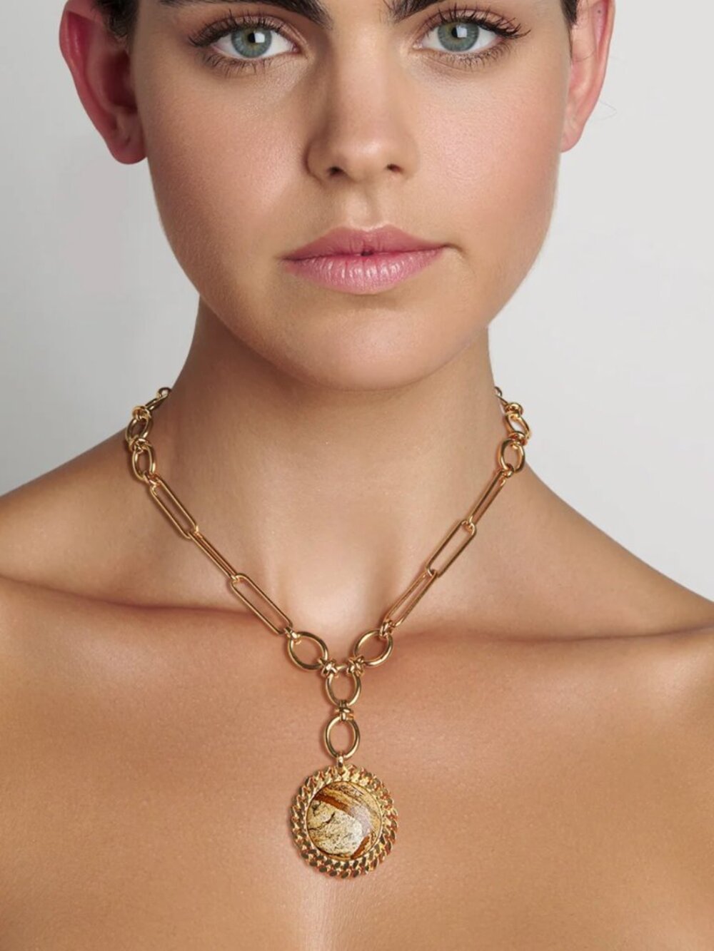 Nicole Romano Rana Mixed Chain & Jasper Medallion Necklace